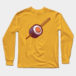 Sushi Salmon Roll With Chopstick Cartoon Long Sleeve T-Shirt